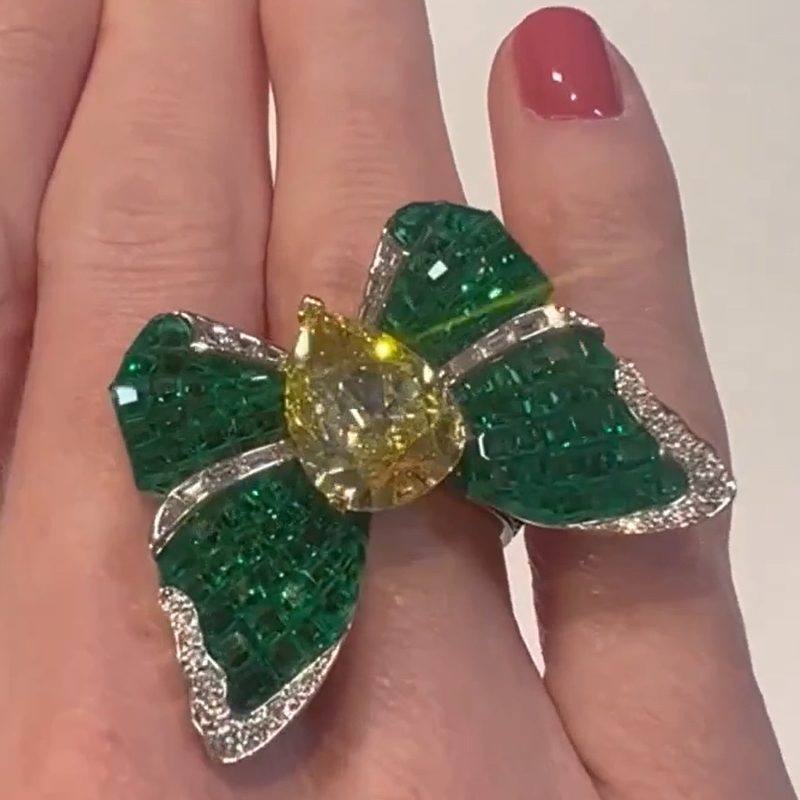 5.43 Carat Pear Cut Curved Wings Butterfly Ring
