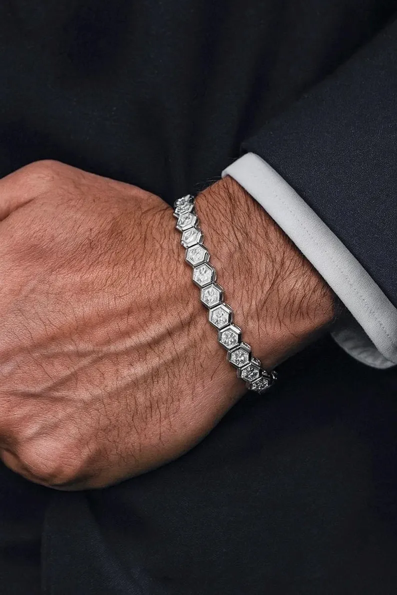 10ct Hexagon-cut Sterling Silver Handmade Bracelet