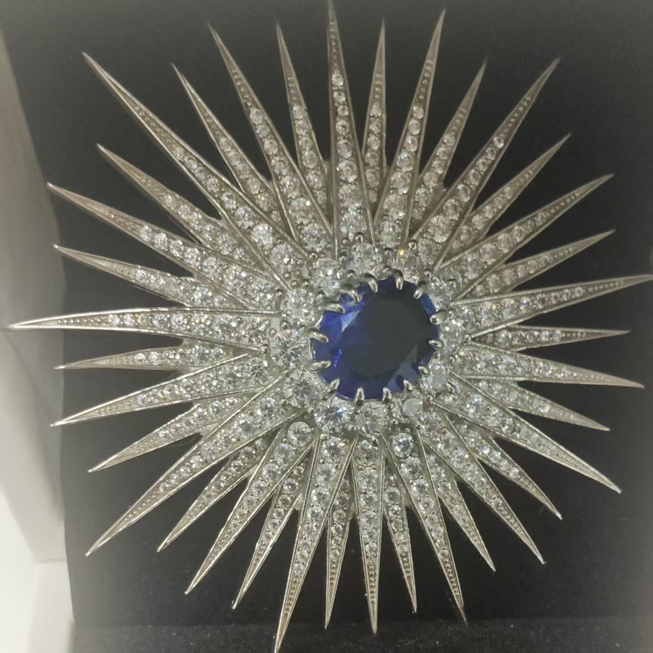 Sapphire & White Stone Star Brooch Pin