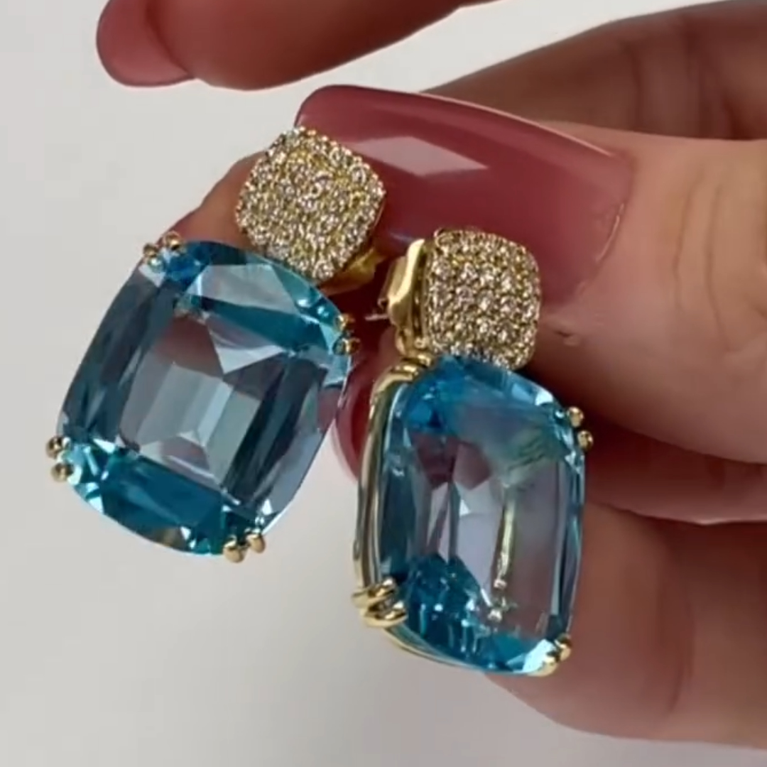 Blue Topaz Cushion Drop Earrings 