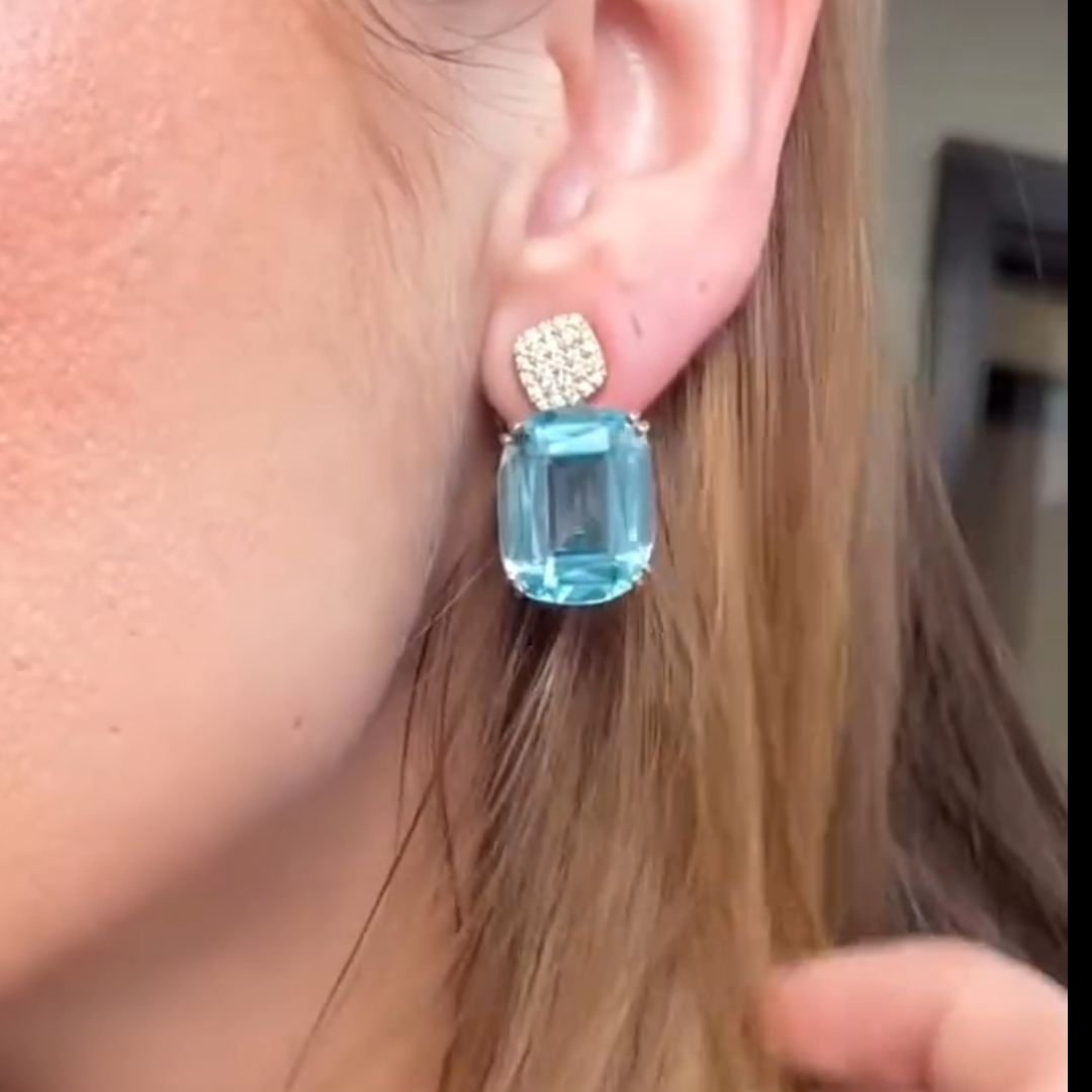 Blue Topaz Cushion Drop Earrings 