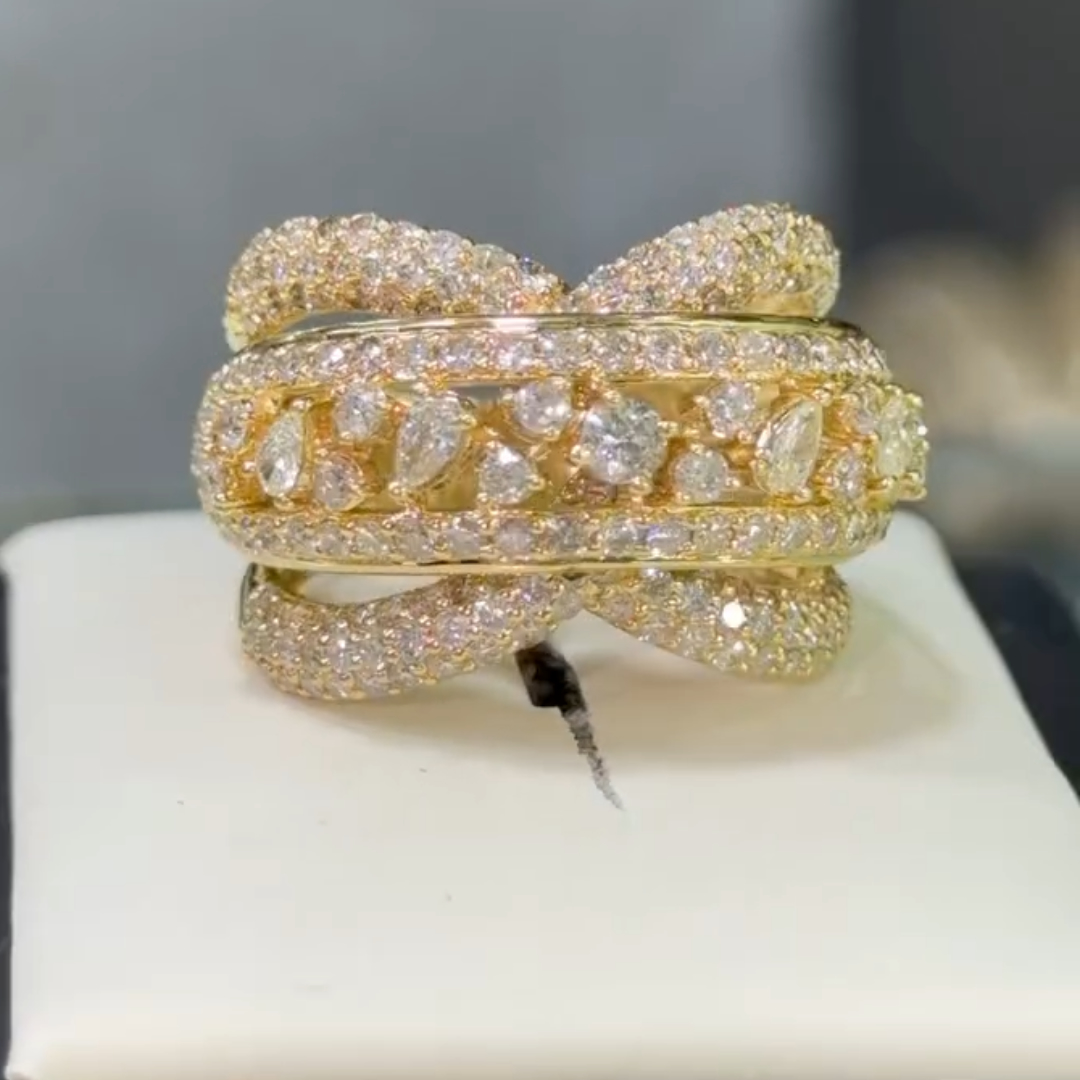 3.25ctw Unique Design  Multi-cut  Ring in Gold Plating