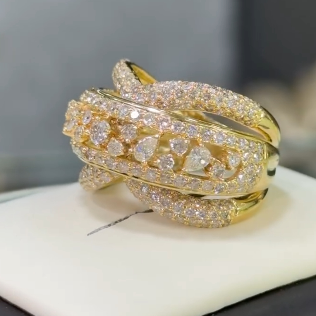 3.25ctw Unique Design  Multi-cut  Ring in Gold Plating