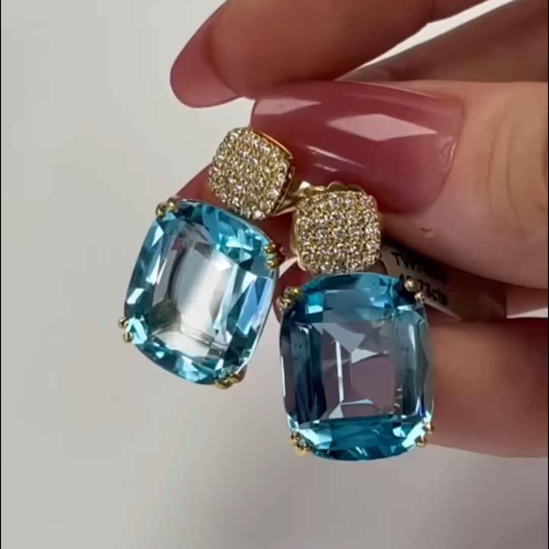 Blue Topaz Cushion Drop Earrings 