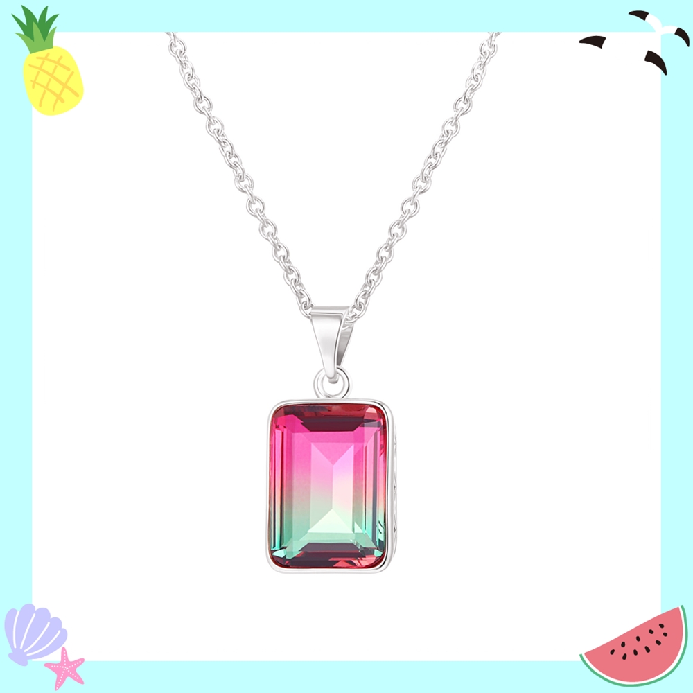 Sterling Silver Simple Design Emerald Cut Watermelon Necklace