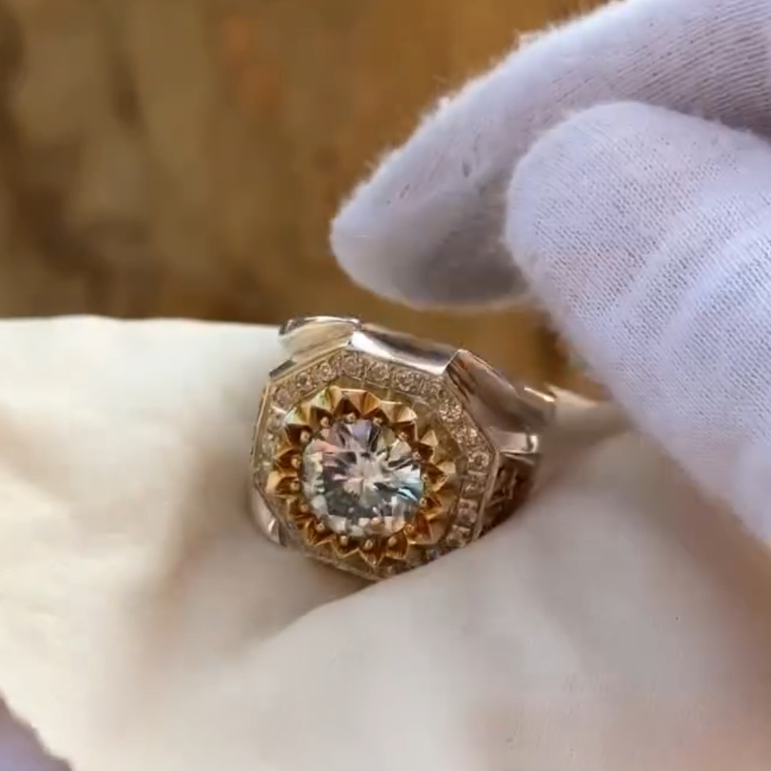 Men's 2ct Antique Russian White Stone Ring