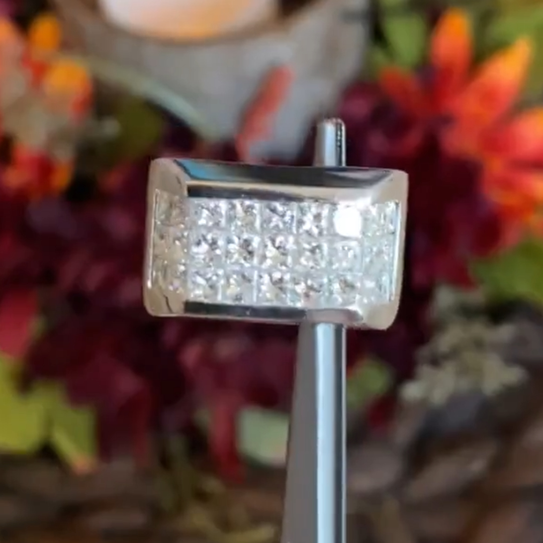 Men's 2.54 Carat Three-row  Invisible Set  Princess Cut White Stone Ring