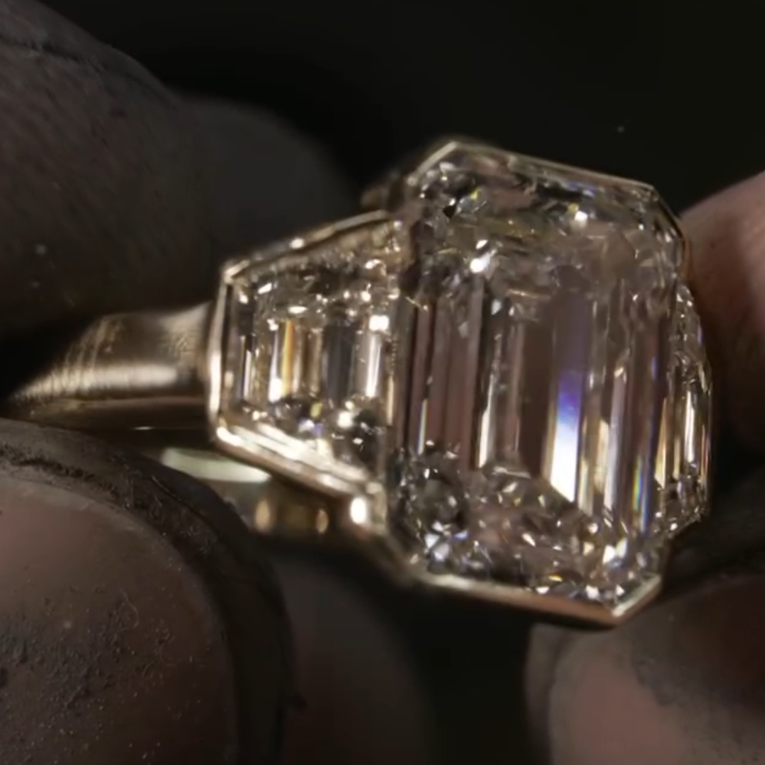 5.15ct Three Stone Emerald Cut White Stone Ring