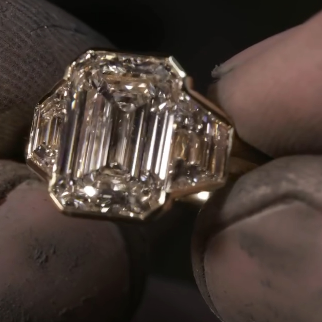 5.15ct Three Stone Emerald Cut White Stone Ring