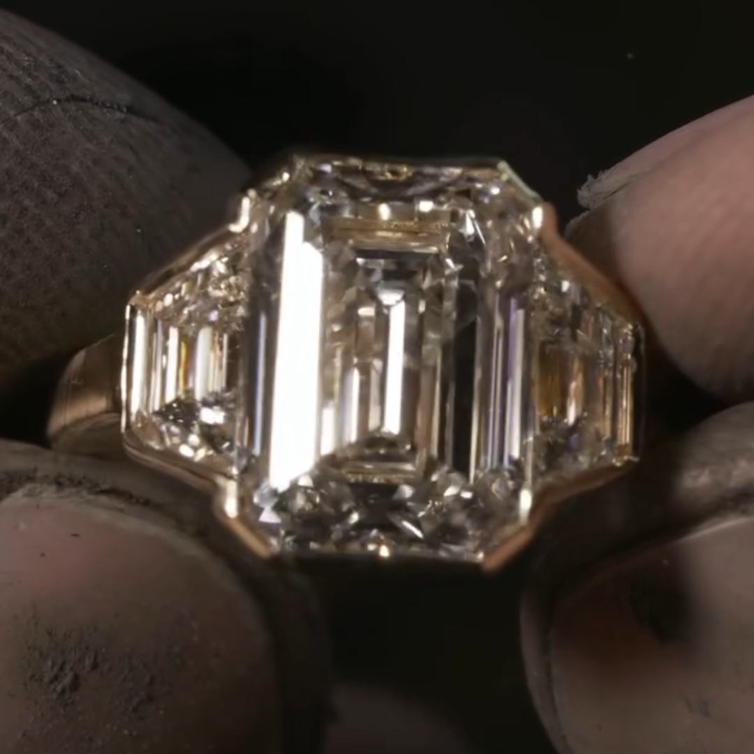 5.15ct Three Stone Emerald Cut White Stone Ring