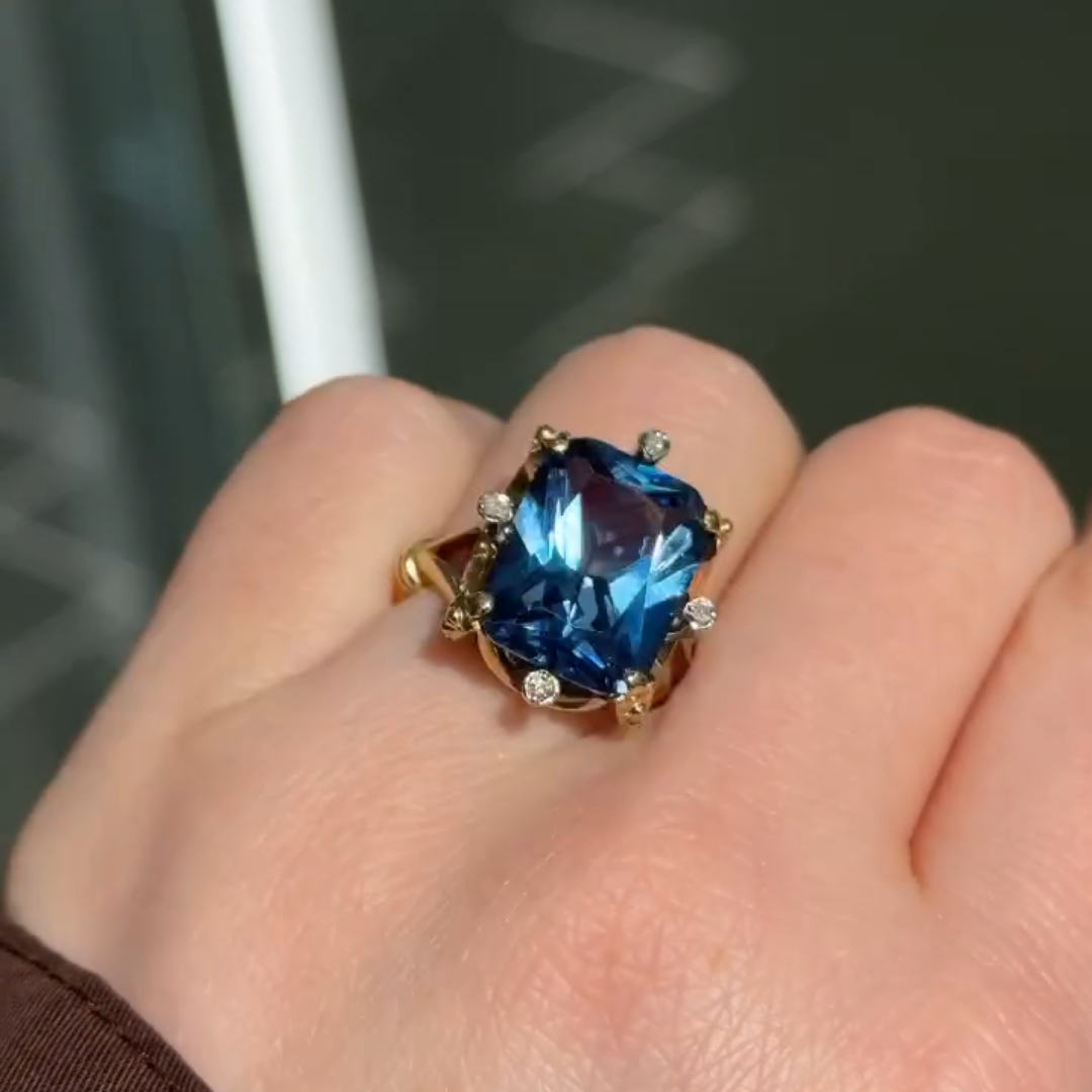 4ct Unique Radiant Cut Blue Topza Ring 