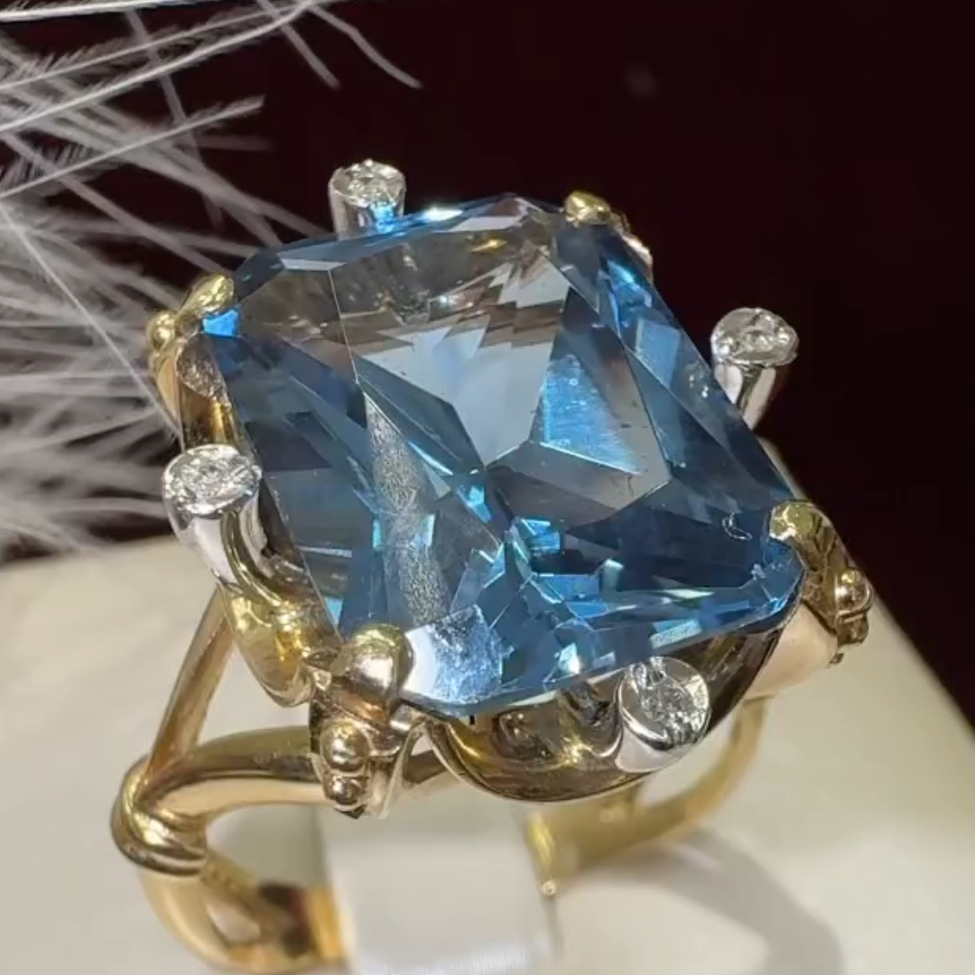 4ct Unique Radiant Cut Blue Topza Ring 
