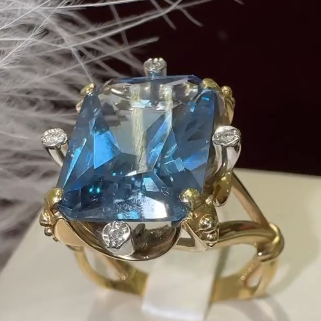 4ct Unique Radiant Cut Blue Topza Ring 