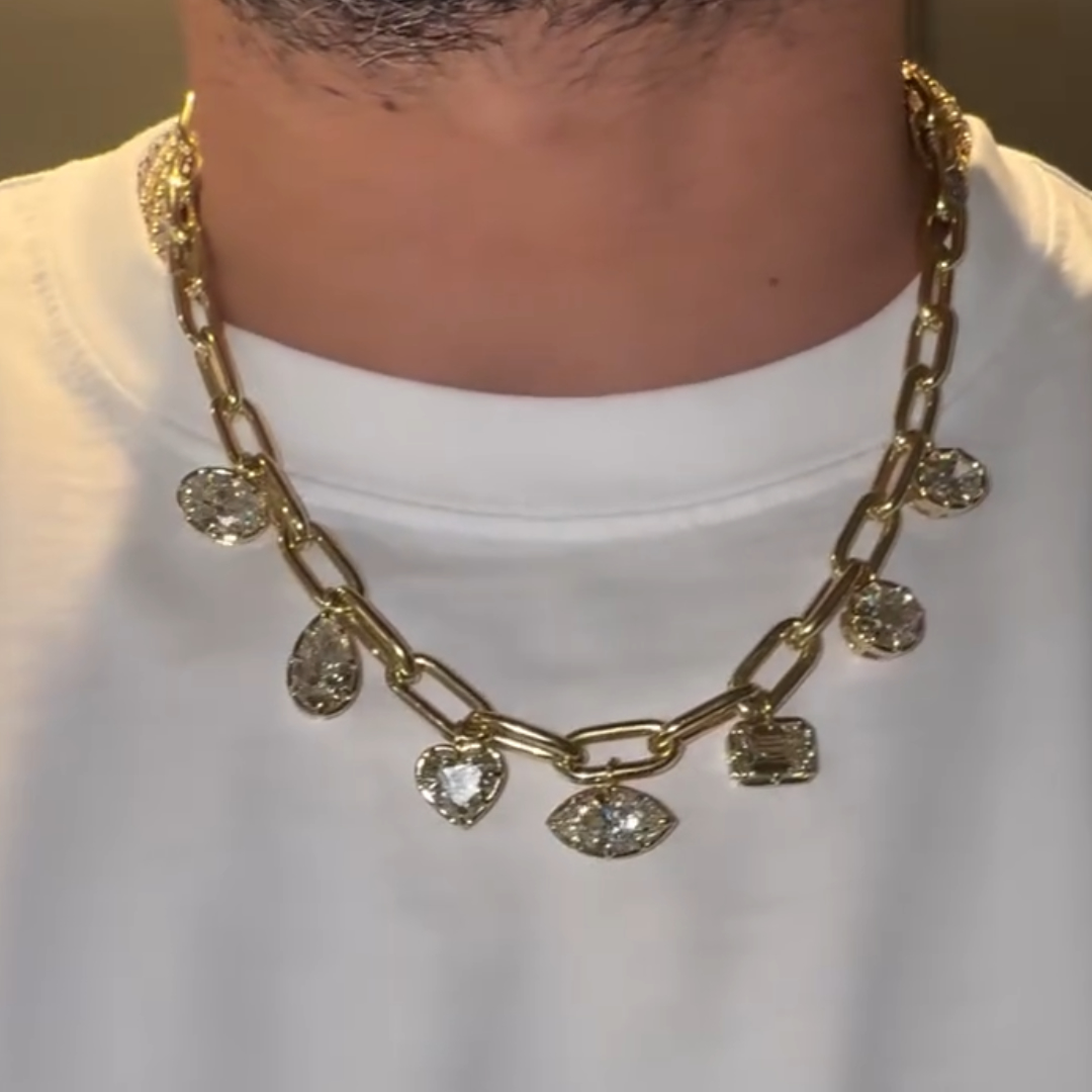 Link Lock Design Multi-cut White Stone Necklaces