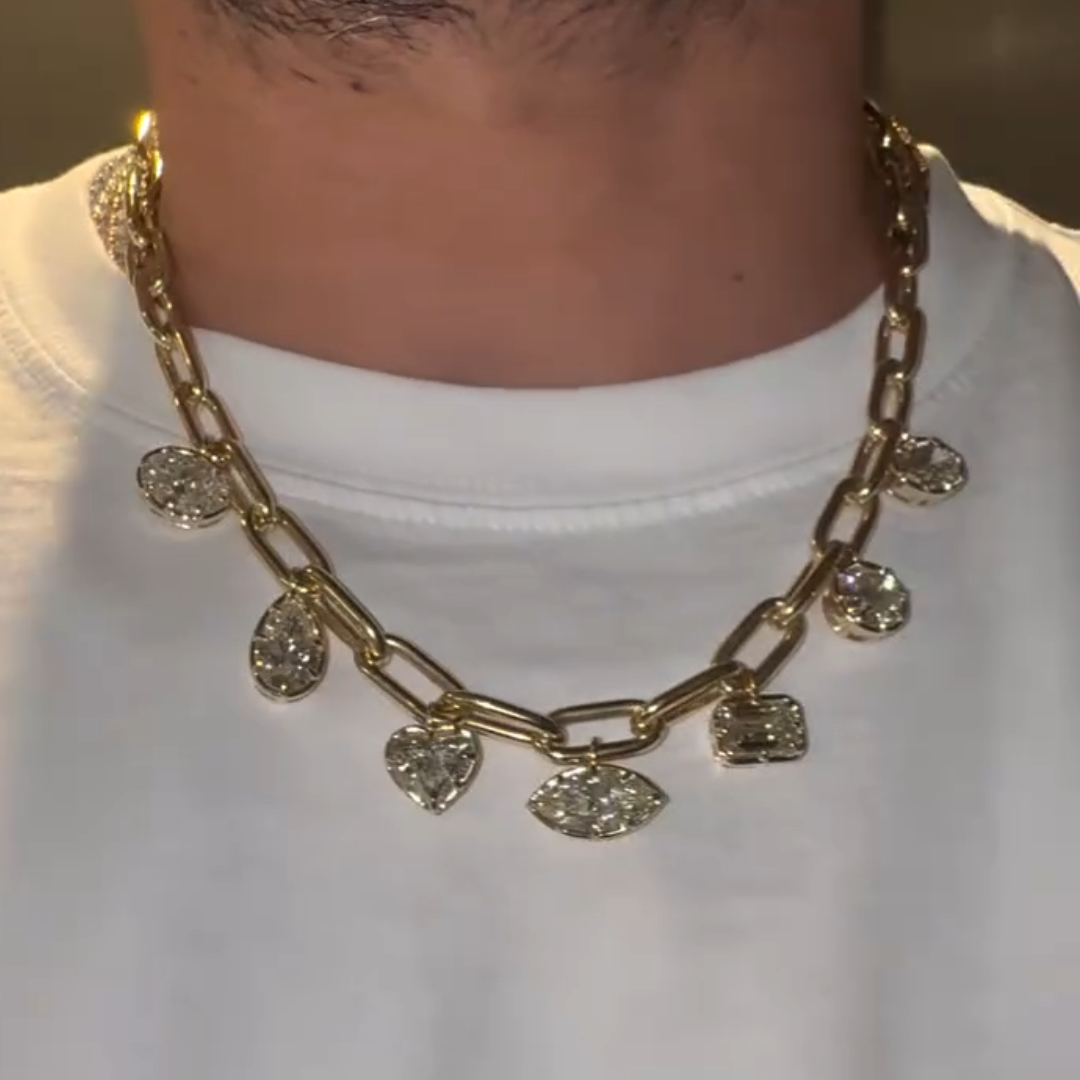 Link Lock Design Multi-cut White Stone Necklaces