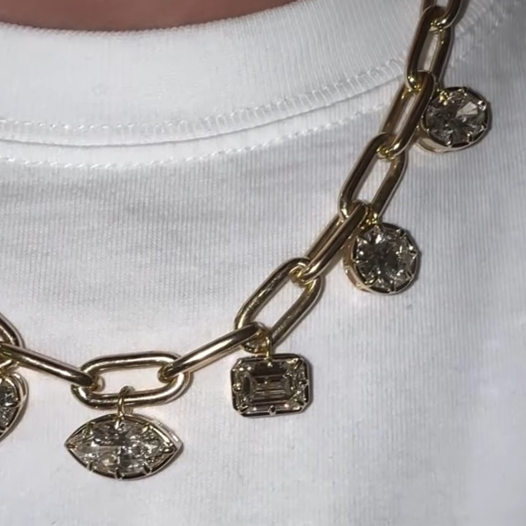 Link Lock Design Multi-cut White Stone Necklaces