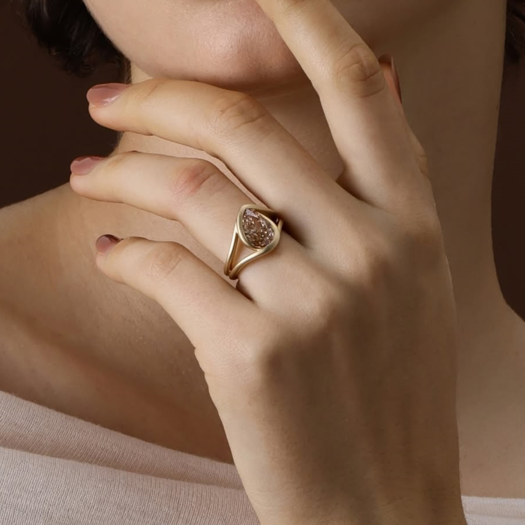 2.73ct Pear Shape Fancy Brown Stone Ring