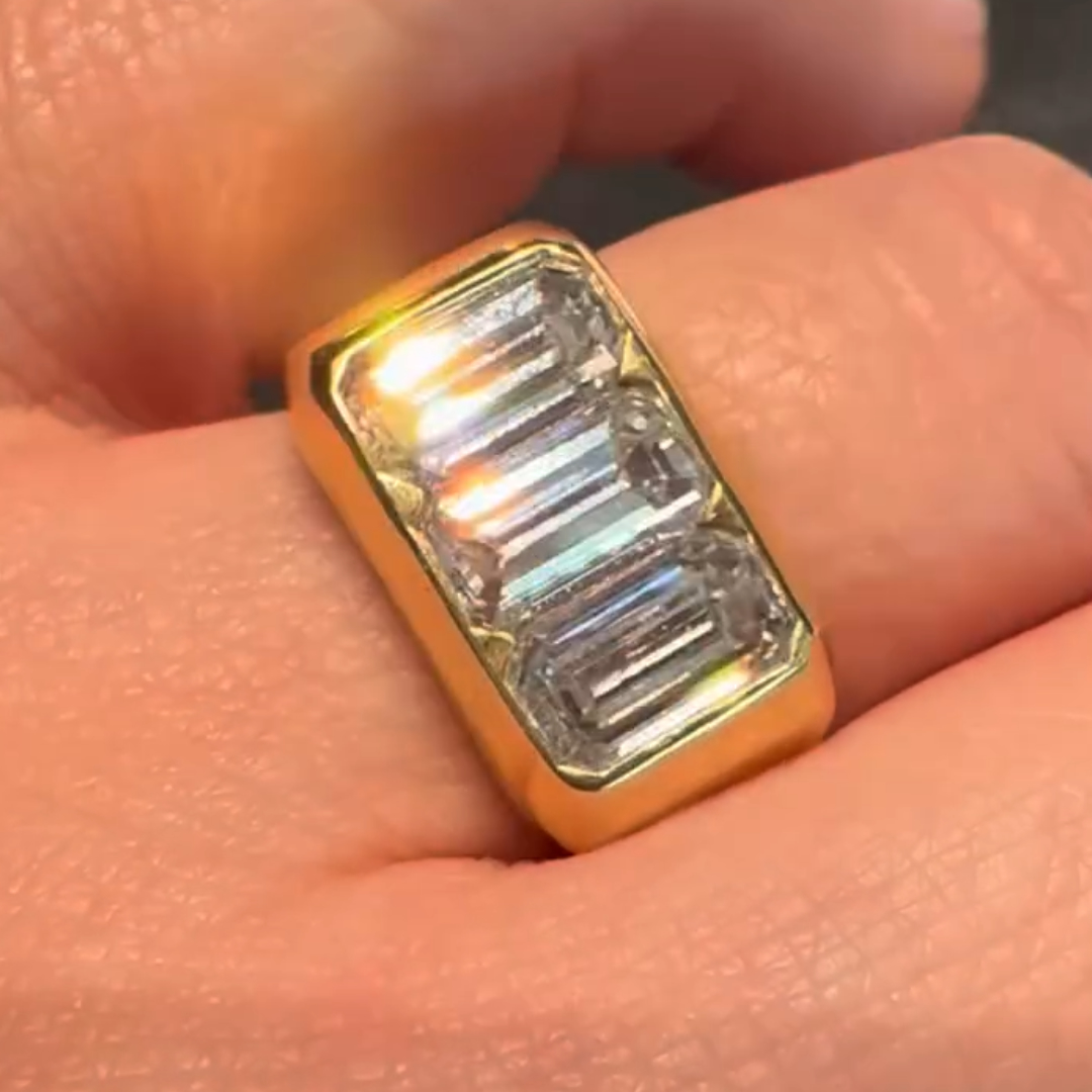  Flush Set Vintage 3.85ctw Elongated Emerald Cut White Stone Ring