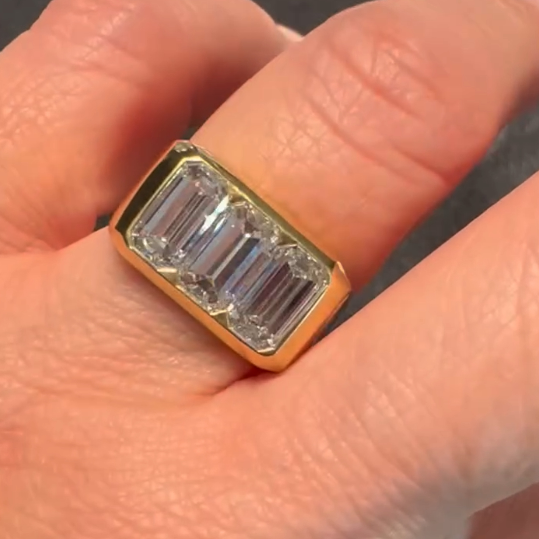  Flush Set Vintage 3.85ctw Elongated Emerald Cut White Stone Ring