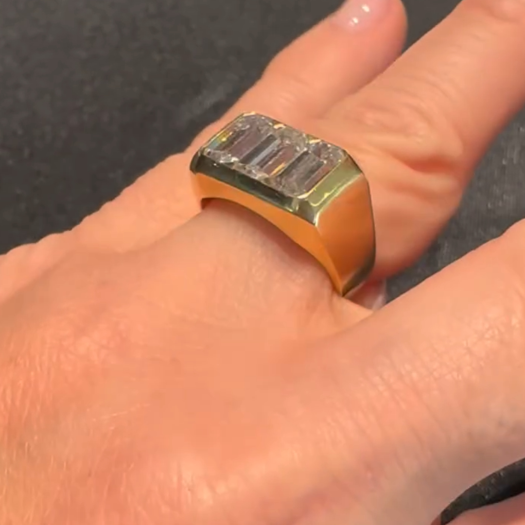  Flush Set Vintage 3.85ctw Elongated Emerald Cut White Stone Ring