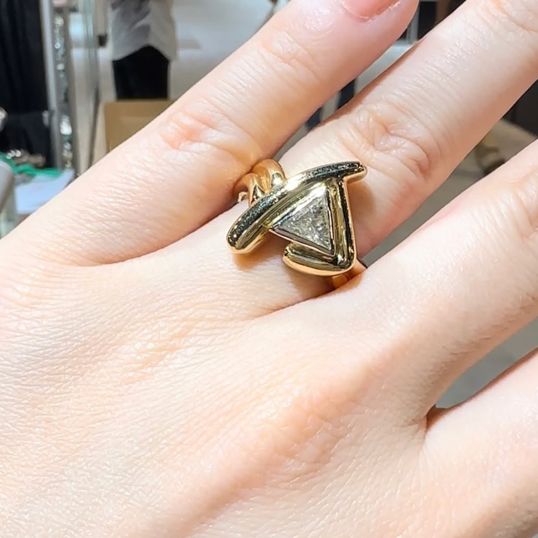  Contemporary Design 0.6 Ct Trillion Cut White Stone Ring