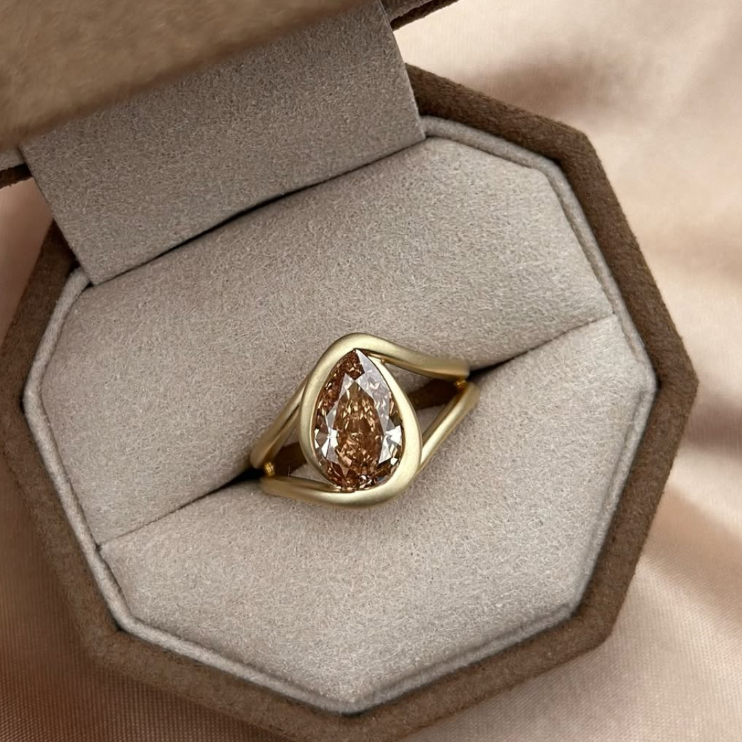 2.73ct Pear Shape Fancy Brown Stone Ring