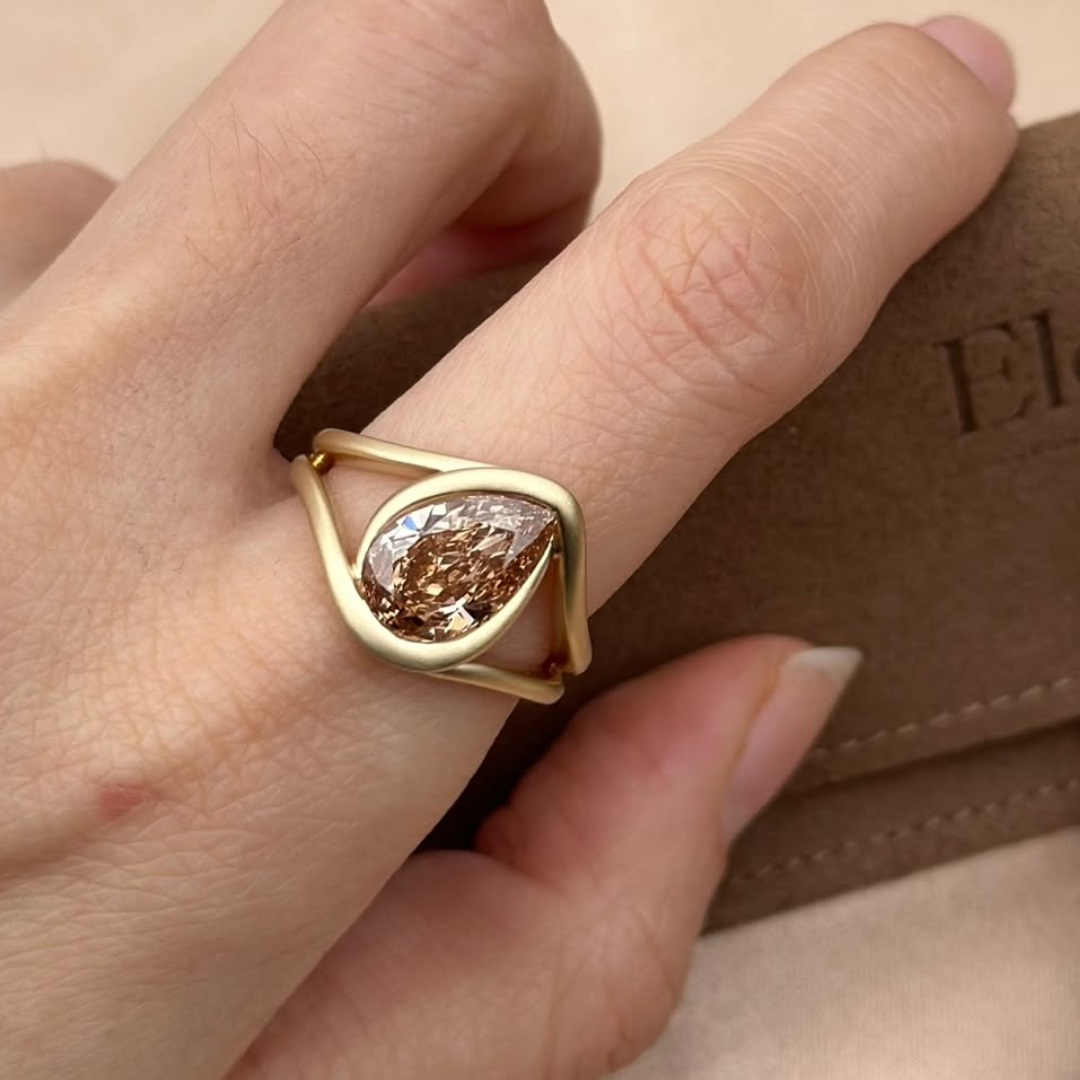 2.73ct Pear Shape Fancy Brown Stone Ring