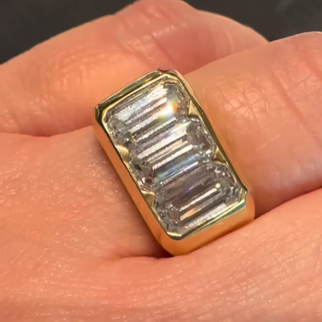  Flush Set Vintage 3.85ctw Elongated Emerald Cut White Stone Ring