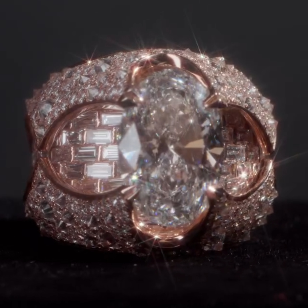 7ct Pave Set  Oval Cut White Stone Ring in Hip Hop Style