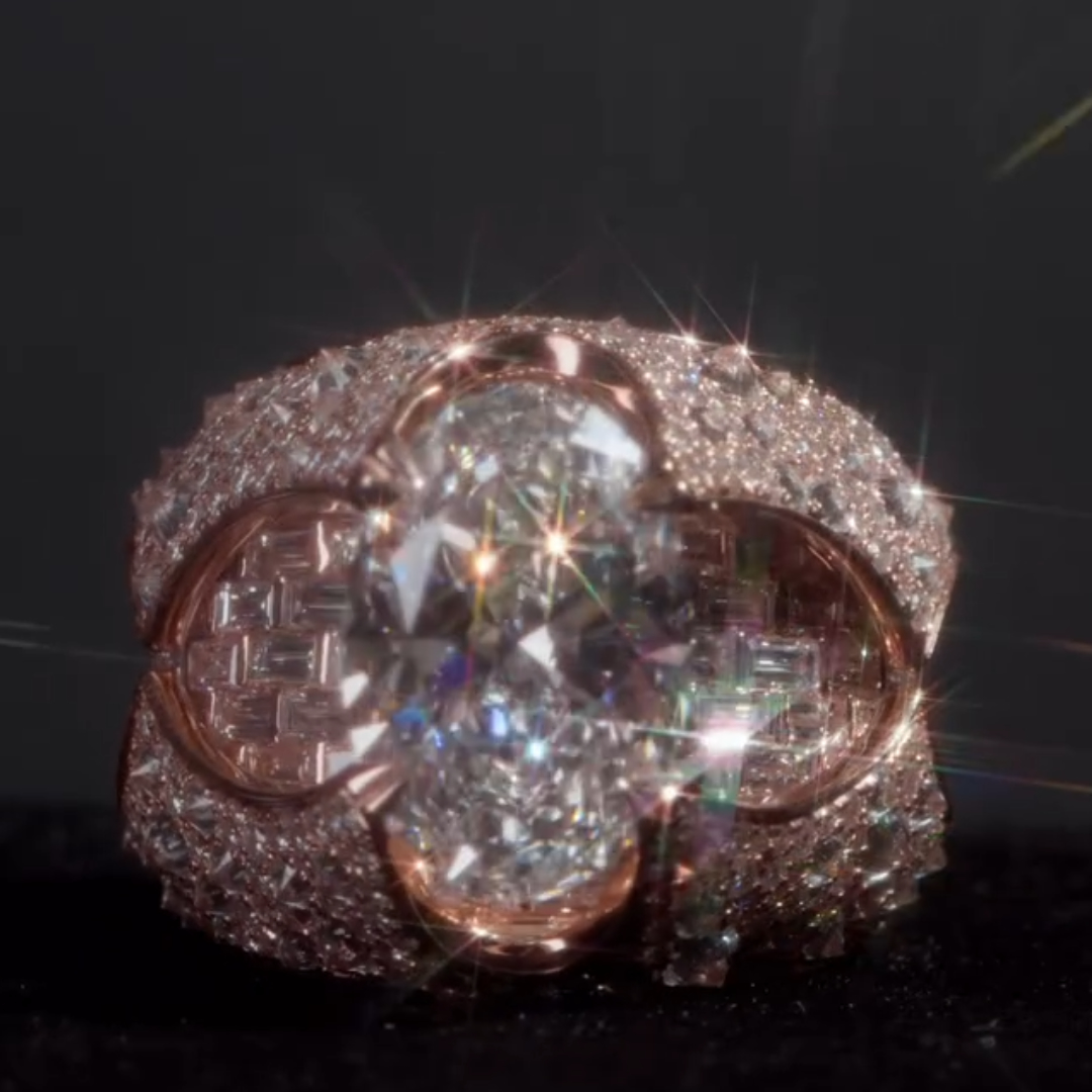 7ct Pave Set  Oval Cut White Stone Ring in Hip Hop Style