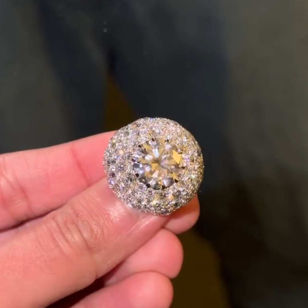 5ct Pave Set Round Cut White Stone Ring for Men