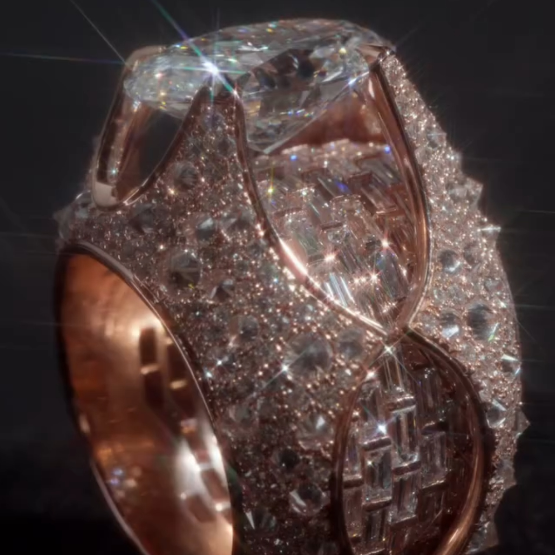 7ct Pave Set  Oval Cut White Stone Ring in Hip Hop Style