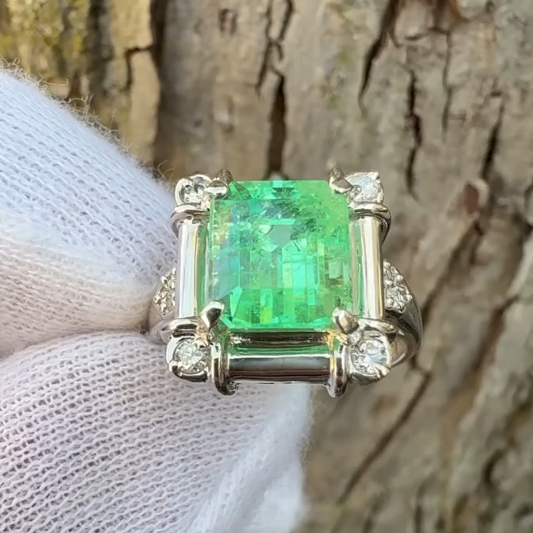 Vintage Setting 2.17ctw Classic Octagonal Step Emerald Ring