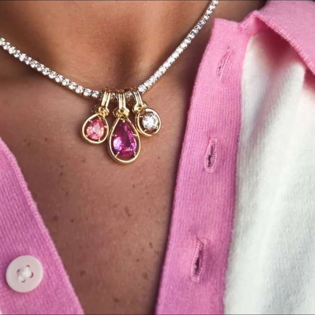 Three Charm Design Tennis Choker Necklaces