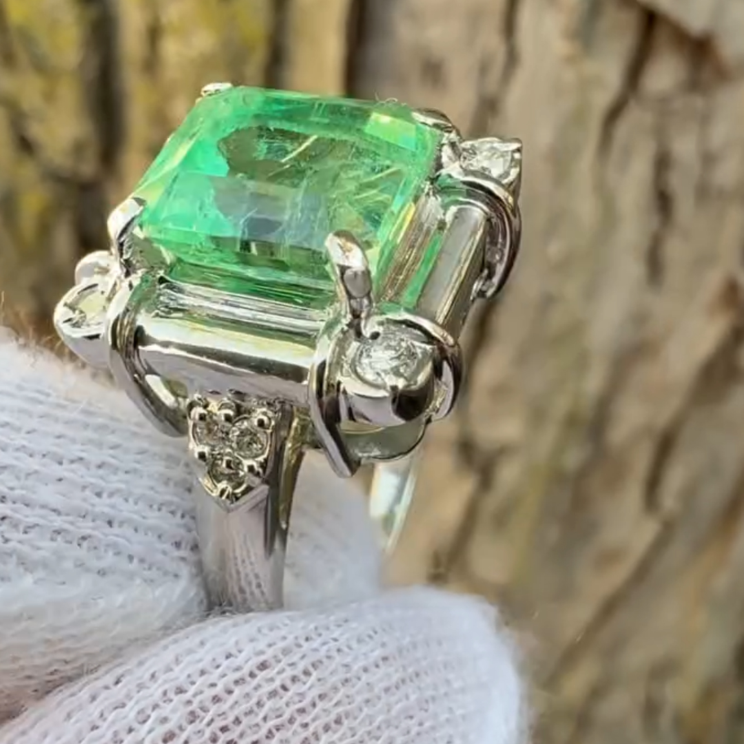 Vintage Setting 2.17ctw Classic Octagonal Step Emerald Ring