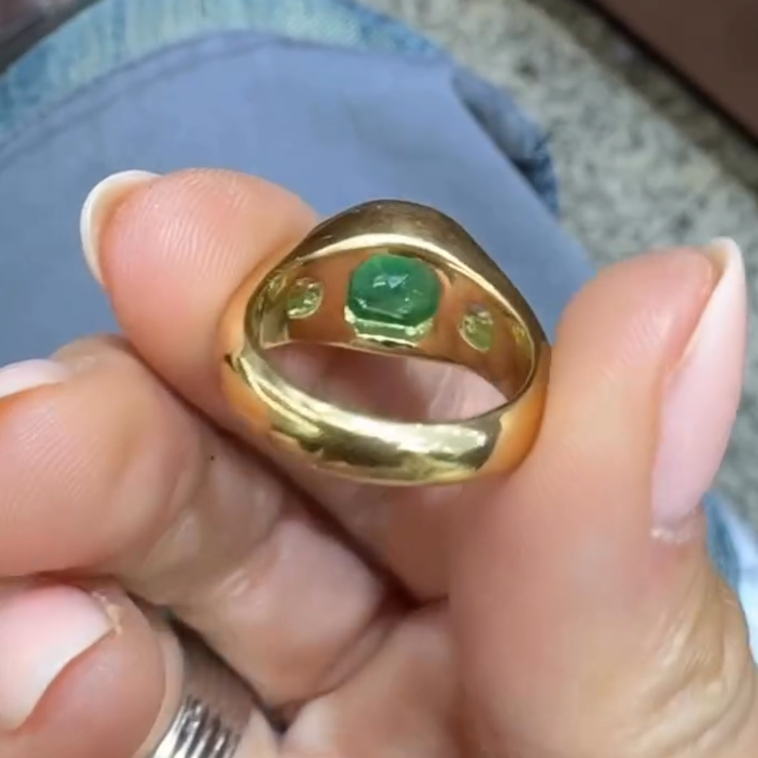4.2ctw Bezel Setting Old Cut Emerald Ring