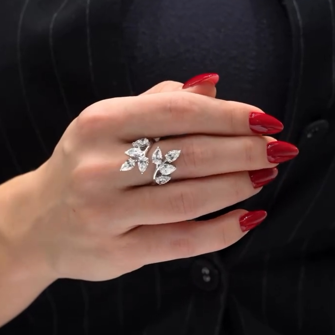 4ct Sculptural Branch design White Stone Band Ring