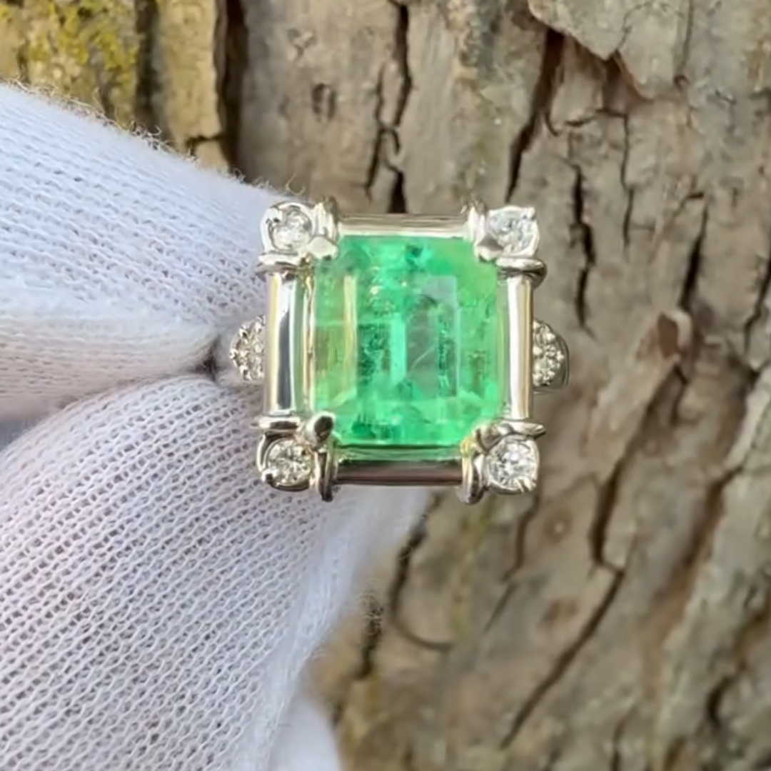 Vintage Setting 2.17ctw Classic Octagonal Step Emerald Ring