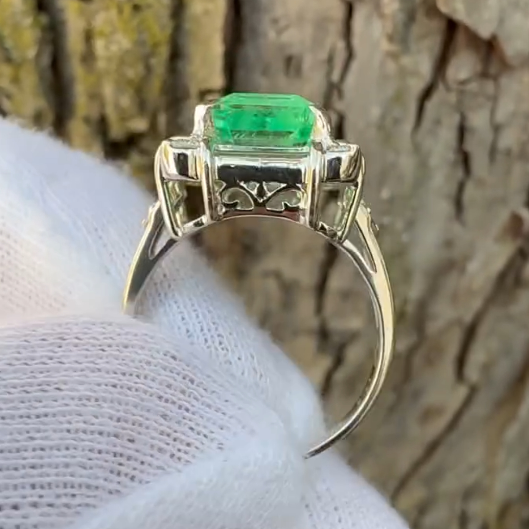 Vintage Setting 2.17ctw Classic Octagonal Step Emerald Ring