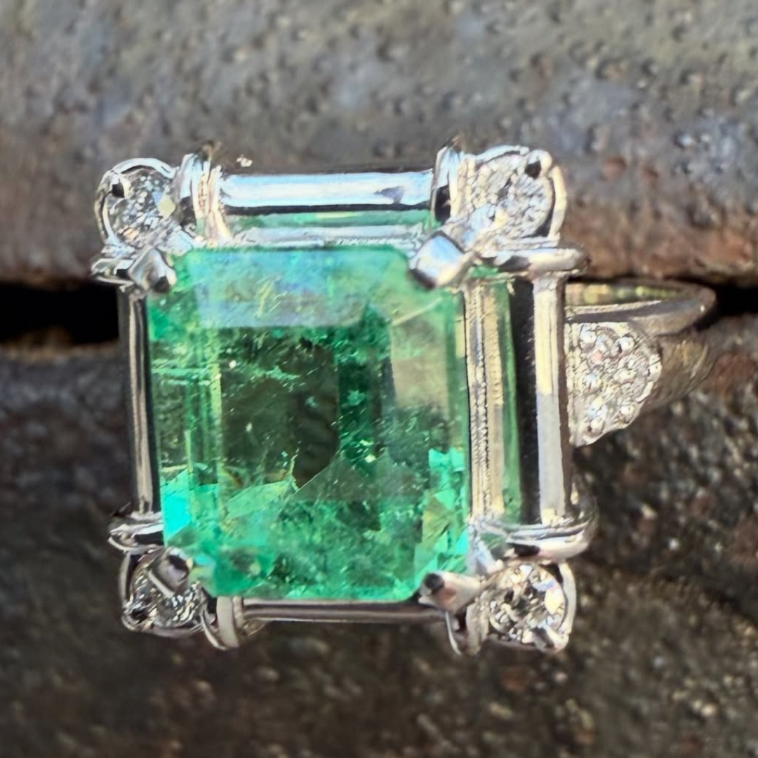 Vintage Setting 2.17ctw Classic Octagonal Step Emerald Ring