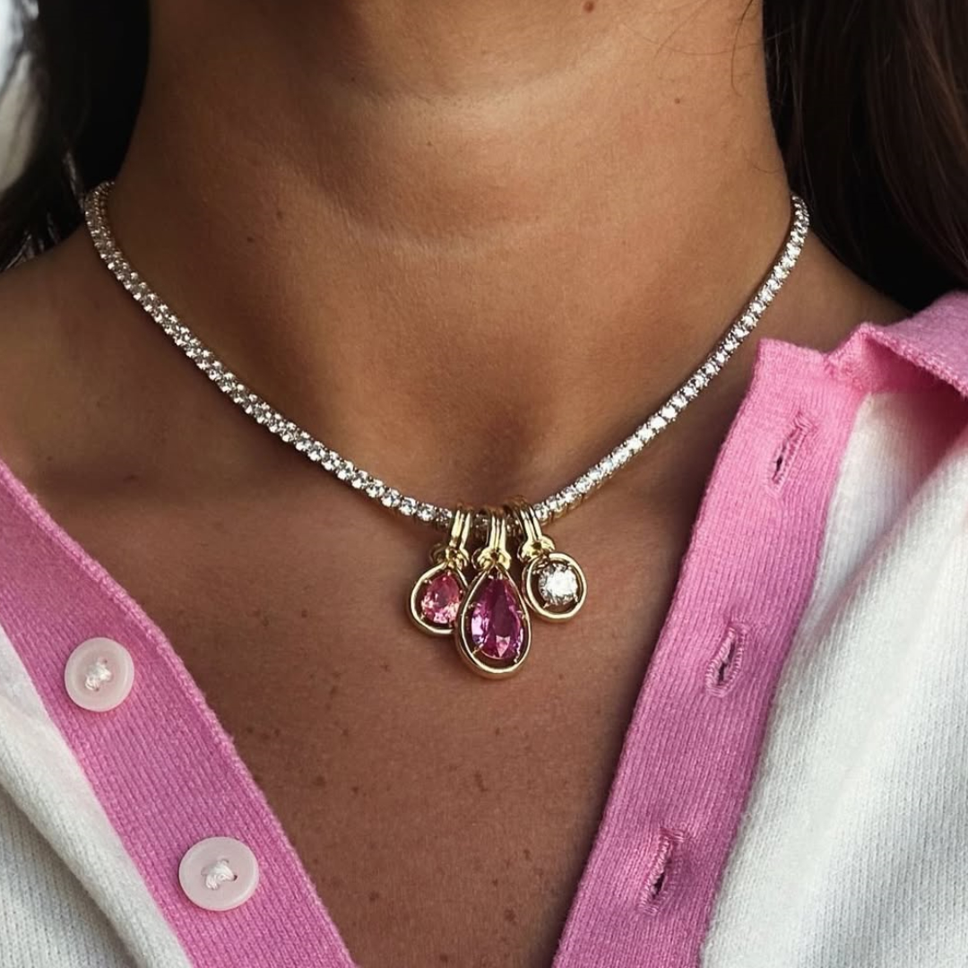 Three Charm Design Tennis Choker Necklaces
