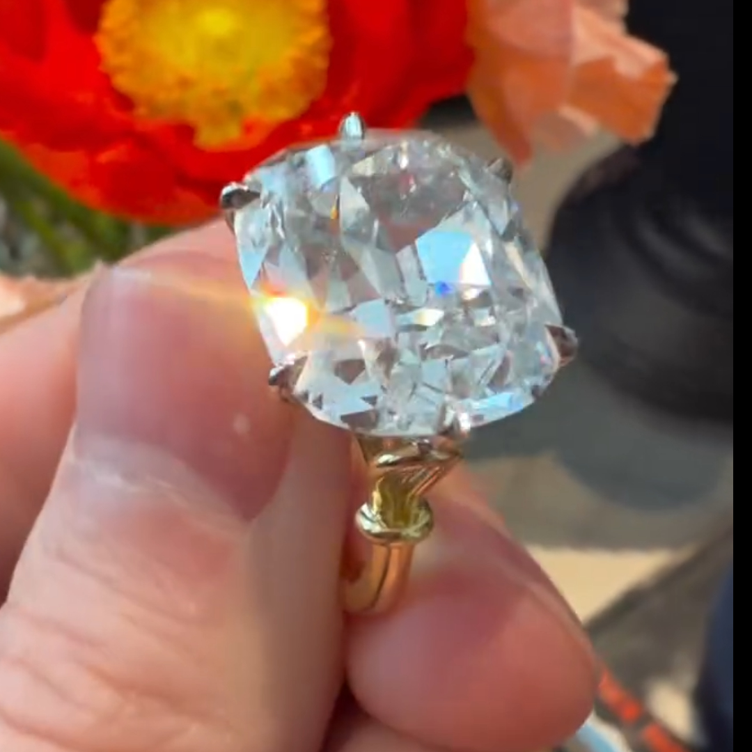 6ct Cushion-cut Diamond Sterling Silver Plated Yellow Gold Handmade Ring