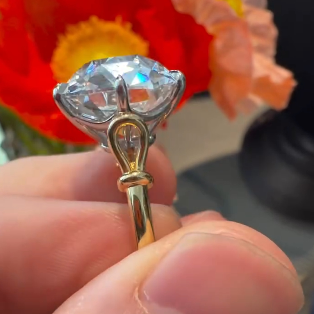 6ct Cushion-cut Diamond Sterling Silver Plated Yellow Gold Handmade Ring