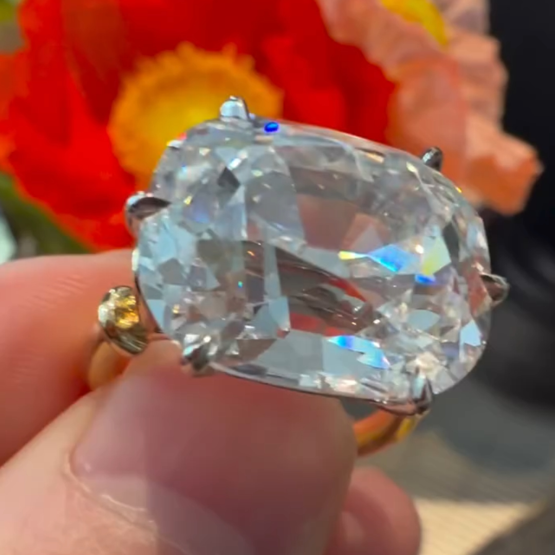 6ct Cushion-cut Diamond Sterling Silver Plated Yellow Gold Handmade Ring