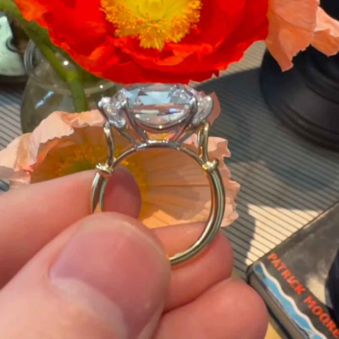 6ct Cushion-cut Diamond Sterling Silver Plated Yellow Gold Handmade Ring