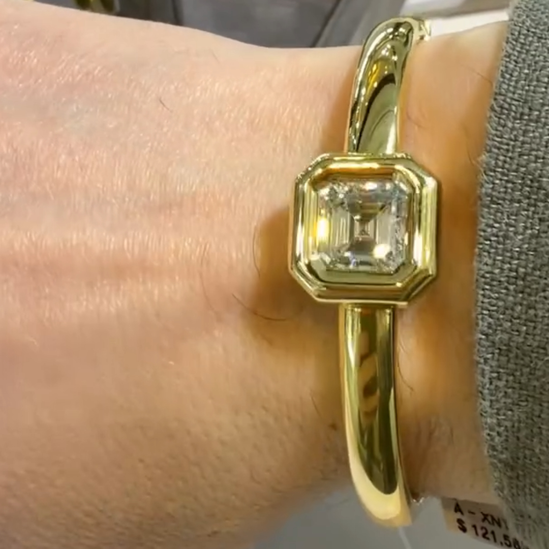 Bezel Set Asscher Cut White Stone Bangle Bracelet