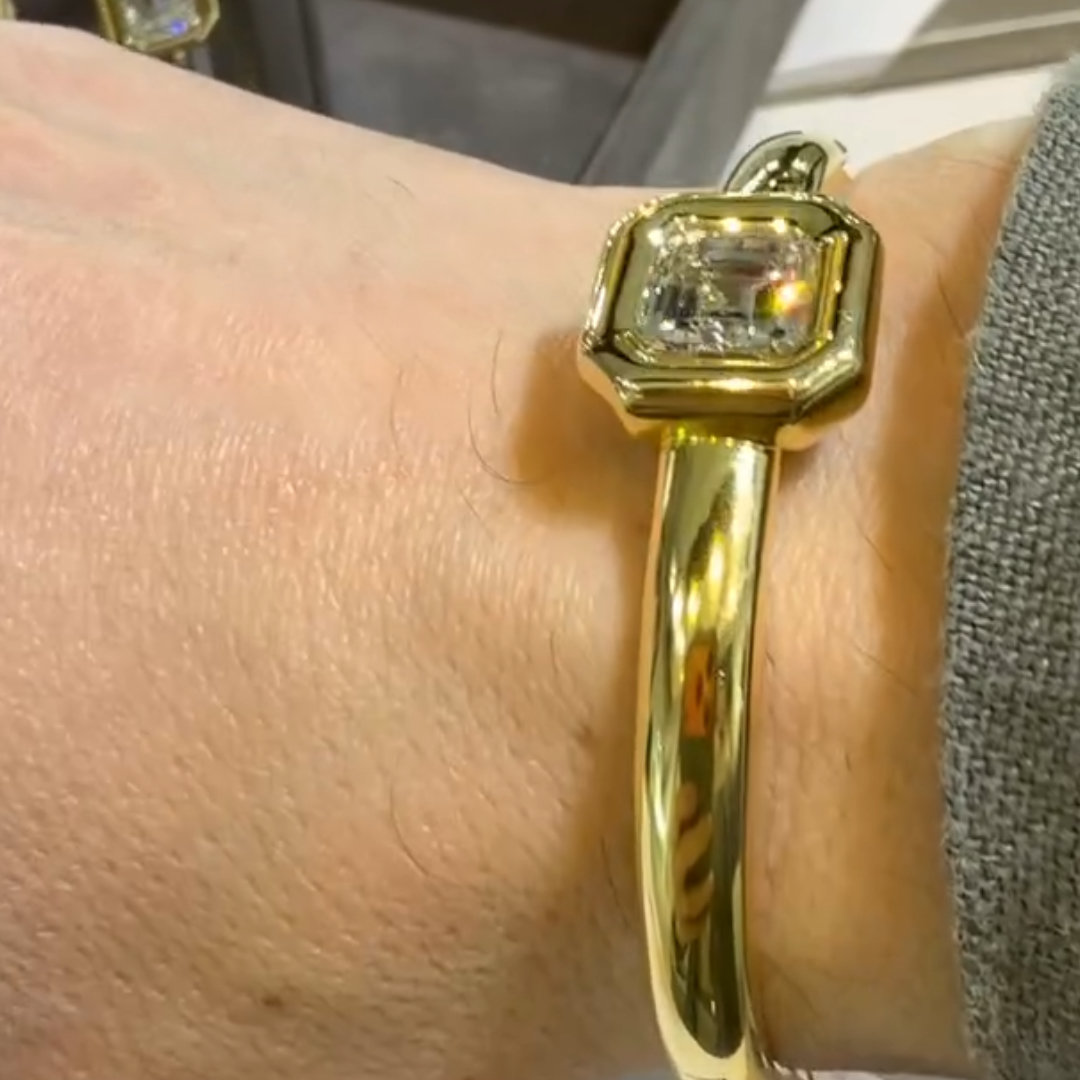Bezel Set Asscher Cut White Stone Bangle Bracelet