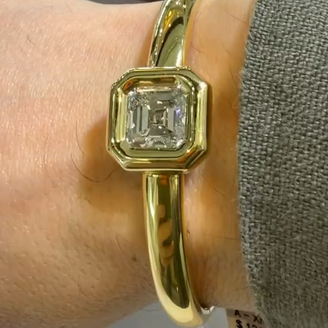 Bezel Set Asscher Cut White Stone Bangle Bracelet