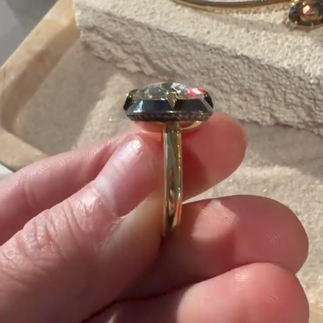 6ct East-west Design Elongated Cushion Antique Ring