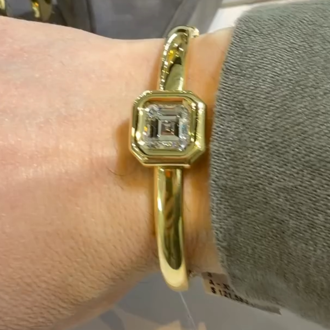 Bezel Set Asscher Cut White Stone Bangle Bracelet